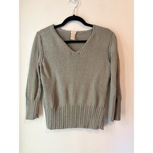 Vintage J Jill Silk Linen Blend Textured Sweater V Neck Size Small Green/gray‎